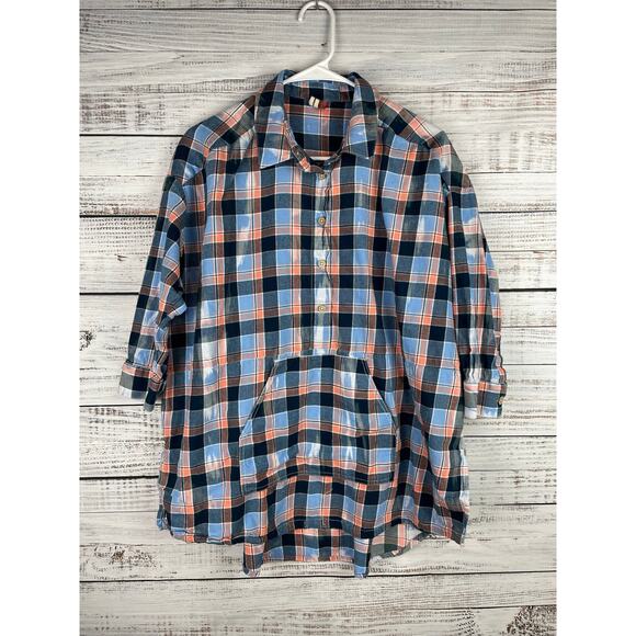 Anthropologie Pilcro Plaid Henley Tunic Top Small Bleached Spring Popover Beach - Picture 2 of 9